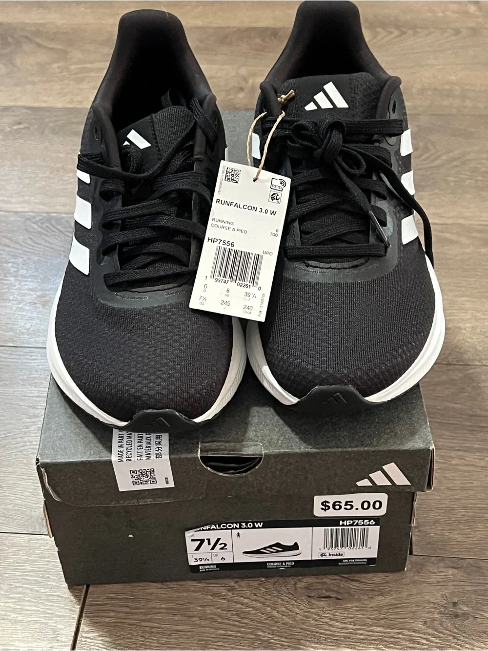 Adidas Runfalcon 3.0 Black & White Sneakers Size 7.5 New